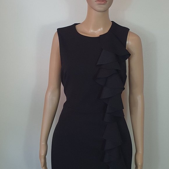 Pasduchas ruffle Midi Dress Black Size 14 w" belt short sleeve cocktail races - Picture 5 of 9